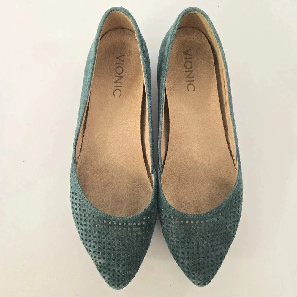 Vionic Gem Posey Ballet Flat Green Perforated Sue… - image 2